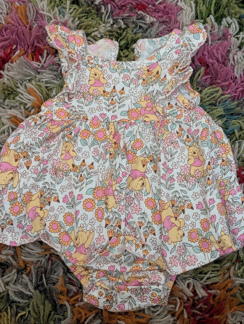 Winnie the Pooh Floral Baby Romper - Pink & Yellow
